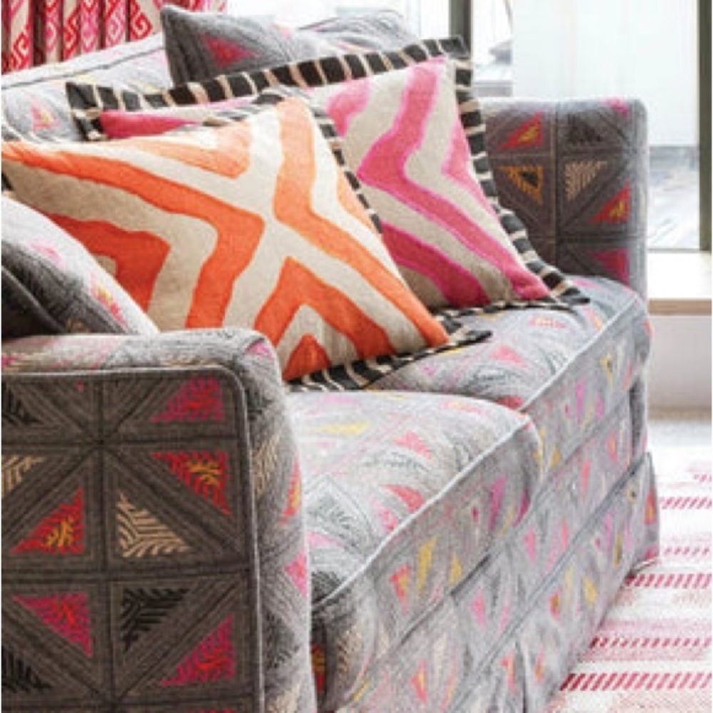 ANNIE SELKE x Kit Kemp Arrows pink Natural Embroidered Linen Pillow Cover 19x23